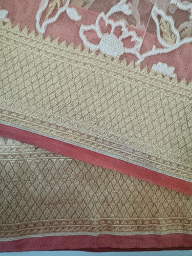 Kora Silk Sari from Banaras | Dull Pink | Gold Zari | Handwoven | Ships from California